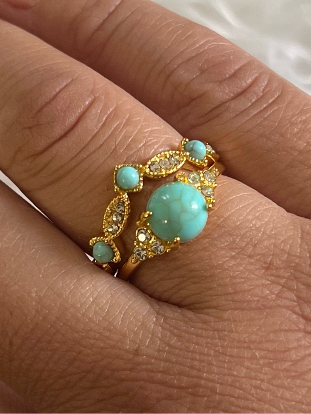 Gold-Tone Turquoise Crystal Stackable Ring Set